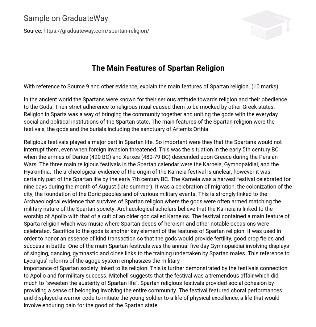 Spartan Religion: Distinctive Characteristics and Practices